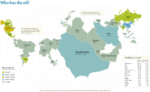 O mapa do mundo de acordo com o petróleo