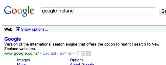 google ireland or google new zealand? - Google Search