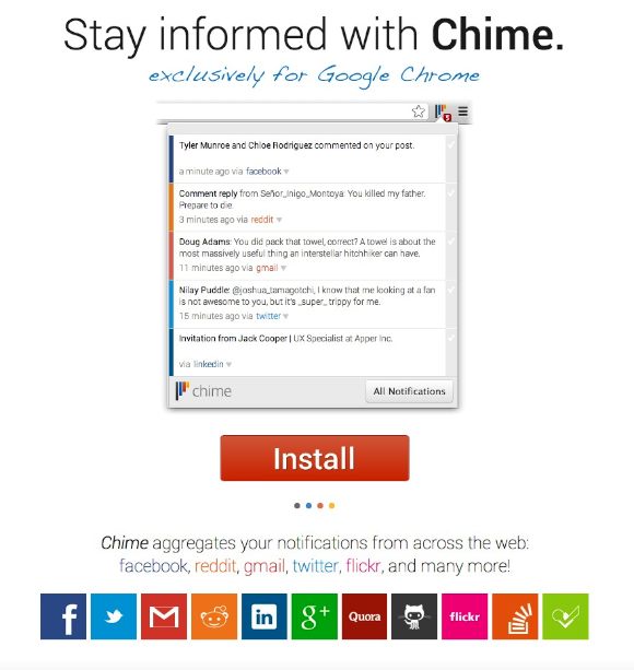 Chime aggregates your notifications from across the web: facebook, reddit, gmail, twitter, flickr, and many more!