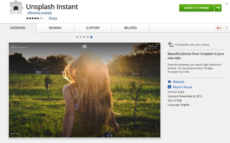Unsplash Instant é uma extensão para Chrome que mostra todas as fotos que existem gratuitamente no Unsplash. Ao usar essa extensão, a cada vez que você abrir uma nova tab, vai ser surpreso com alguma das belíssimas fotos disponíveis no Unsplash.
